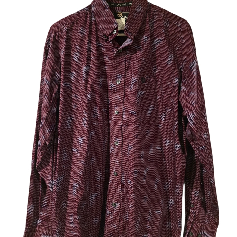 George Strait Men's Western Casual Button Down Shirt - Maroon and White Sz L